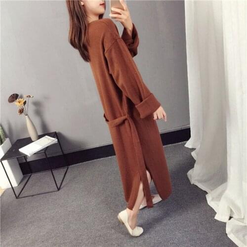 2019 Sweater Women Long Fund Knitting Cardigan Spring And Autumn Season Solid Color Chalaza Vent Easy Sweater Loose Coat Woman