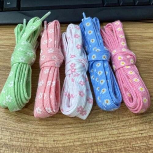 1pair New Flat Canvas Shoelaces Cute Cherry Blossom Athletic Pink Flower Buckle Kids Girl Small Fresh Sports Shoelace