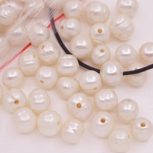 100 PCS 10mm Nearly round Natural White Ringed Pearl Loose Beads 1.5mm Hole