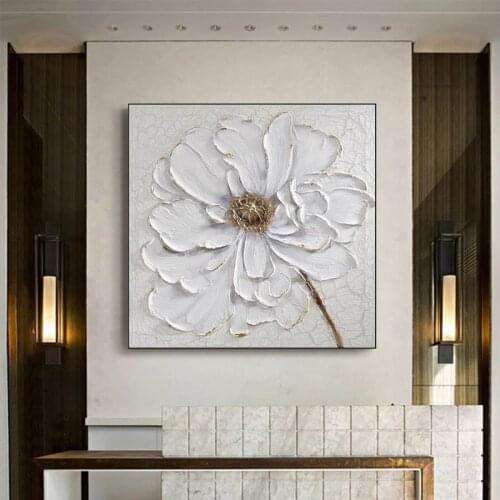 Abstract White Flower Simple Oil Painting Handmade Textured Flower Picture Canvas Wall Art Hot Sell Unframed Paintings Artwork