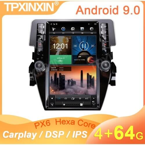 For Honda Civic 2016-2020 Android 9.0 4+64G Tesla Style Car Radio GPS Navigation Auto Stereo Tape Recoder Head Unit DSP Carplay