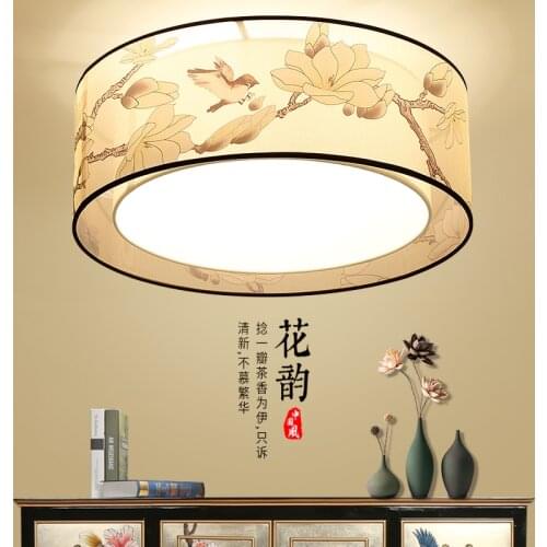 Free Shipping Chinese Style Round Ceiling Lamp Beside Lamp For Living Room Simple Bedroom Study Square Fabric Craft Chandelier