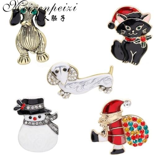 Meirenpeizi Enamel Snowman Santa Tree Brooch Pin Christmas Gifts Jingle Bell Boots Brooches Charm Crystal Christmas Gift