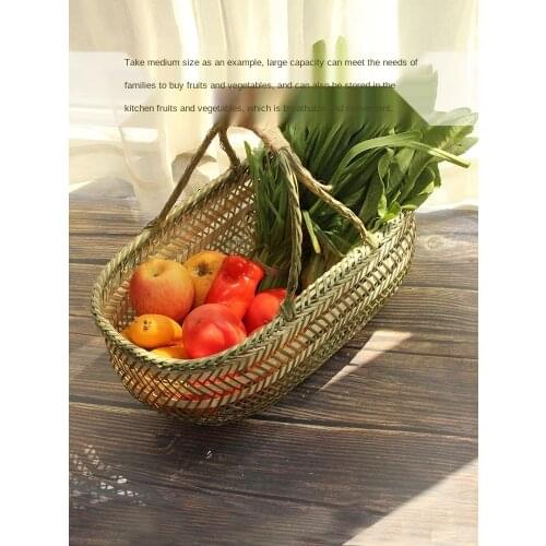 Household Bamboo Basket Hand-Held Vegetable Basket Bamboo Plaited Articles Kitchen Egg Rattan Hand-Woven Fruit Storage Basket