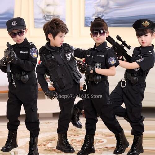 Children Cosplay Policeman Costumes Kids Party Carnival Police Uniform Boys Army Policemen Cosplay Clothing Sets Halloween