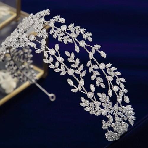 European Cubic Zircon Wedding Crowns Headbands Crystal Evening Hairbands Brides Hair Accessories Prom Jewelry
