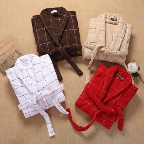 Cotton bathrobe women men sleepwear nightgown plaid blanket towel robe thickening couples terry long soft dressing gown pajamas
