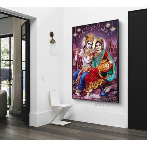 India Religion Lord Radha Krishna Canvas Painting Portrait Posters and Prints on The Wall Art Picture for Living Room Home Decor