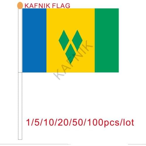 KAFNIK ,10/20/50/100pcs Saint Vincent and the Grenadines Banner Hand waving Flag Saint Vincent and the Grenadines National Flag