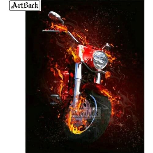 Full square 5d diamond painting motorcycle fire icon cross stitch landscape diamond mosaic artwork diamond embroidery home decor