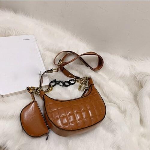 2 Set Trend Womens Bags 2021 Fashion Chain Shoulder Crossbody Bag Luxury Designer PU Leather Handbags And Purses Female Clutch