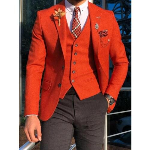 Custom Made Mens Suit 2020 Vintage Formal Best Man Suits Groom Wear Tweed Tuxedos 3 Pieces Suits (Jacket+Pants+vest)