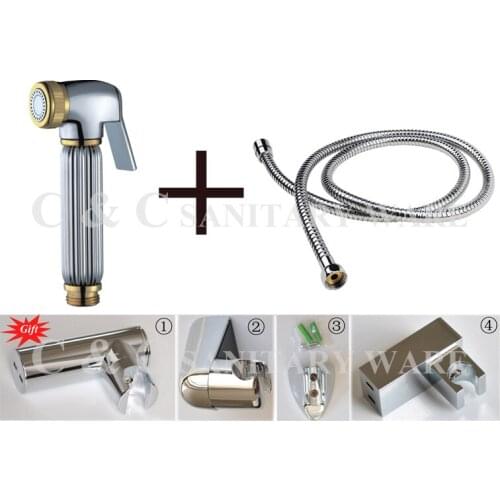 Buy And Then Send Holder!!! Free Shipping, Hand Held Solid Brass Chrome + Gold Sanitary Toliet Bidet A2001S