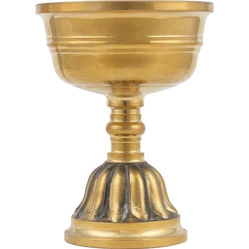 Brass Butter Lamp Holder Candle Long Light Buddha for Home Oil