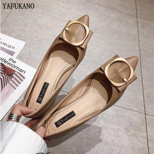 Fashion Metal Buckle Decoration Square Heel High Heels Elegant Lady Office Work Shoes Pointed Toe Black Office Leather Shoes