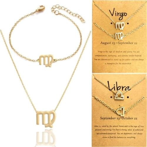 12 Zodiac Necklace Constellation Pendant Card Clavicle Chain Necklace Bracelet Set 2020 New Korean Fashion Womens Jewelry