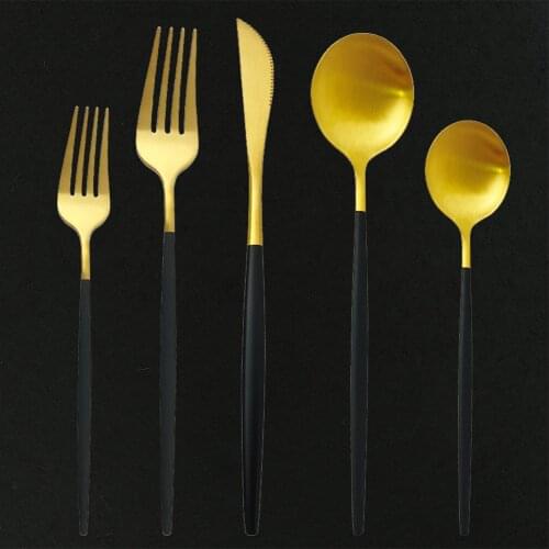 30Pcs Black Gold Dinnerware Set 18/10 Stainless Steel Cutlery Tableware Flatware Sets Dinner Knife Fork Spoon Silverware set
