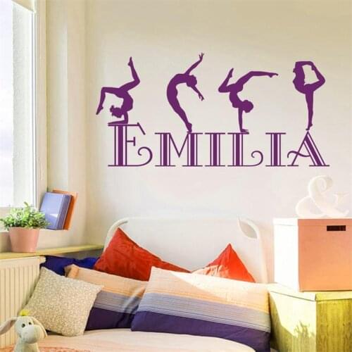 Wall Decal Gymnastics Custom Girls Name Exercises Womens Sport Club Logo Fitness Studio Gym Vinyl Sticker Home Decor HY1557