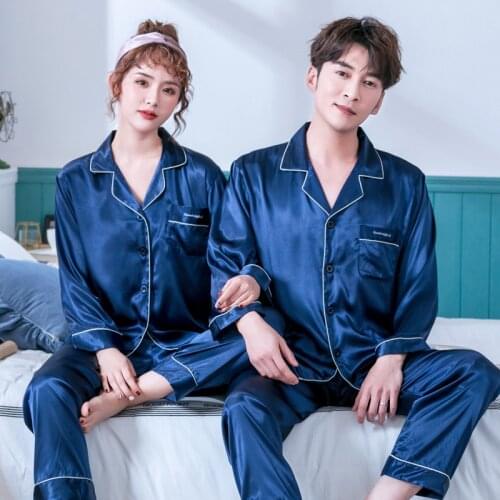 Full Sleeve Nightgown Turn-Down Collor Long Home Clothing 2PCS Pajamas Suit Sleepwear Solid Colour Sweet Couple Night Wear