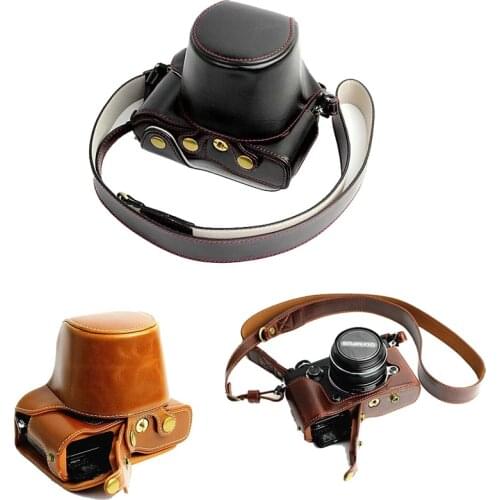 New Luxury PU Leather Camera Case Body For Olympus PEN-F Pen F Camera Bag with Strap Open Battery design Black Coffee Brown