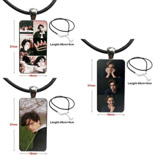 American Tv Riverdale Series Cole Sprouse Glass Cabochon Pendant Necklace Rectangle Fashion Necklace For Unisex Gift