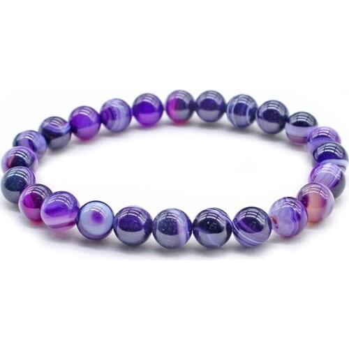 8MM Healing Energy Natural Bracelet for Women Men Purple Stripe Crystal Stone Agat Beaded Yoga Stretch Bracelets Bangles Pulsera