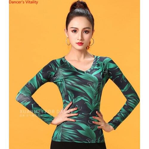 Newest Latin Dance Tops Adult Dance Practice Clothes Women Square Ballroom National Standard Dance Practice Clothes Long Sleeves