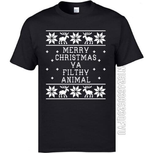 Ugly Christmas Sweatshirt T-shirts Elk Deer Merry Christmas Ya Filthy Animal 100% Cotton Brand Tops Shirt 3D Printed Tshirts Men