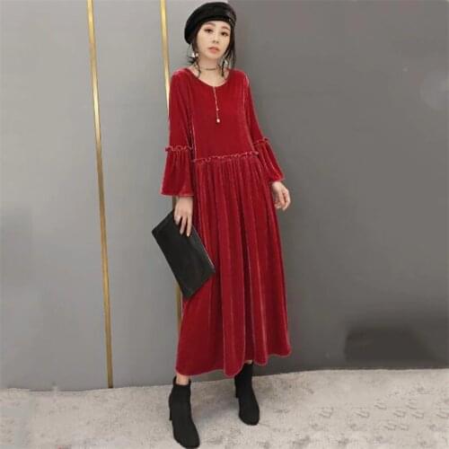 Vintage High Street Velvet Long Dress Women Autumn Winter Solid Wrist Sleeve Basic Maxi Dress Plus Size Vestidos M-6XL 7XL