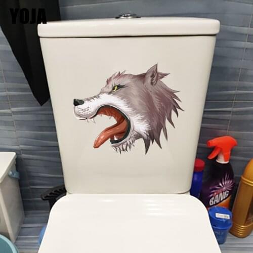 YOJA 23.6×19.5CM Fierce Wolf Head Creative Cartoon Home Decoration Accessories Room Wall Toilet Stickers T1-2778