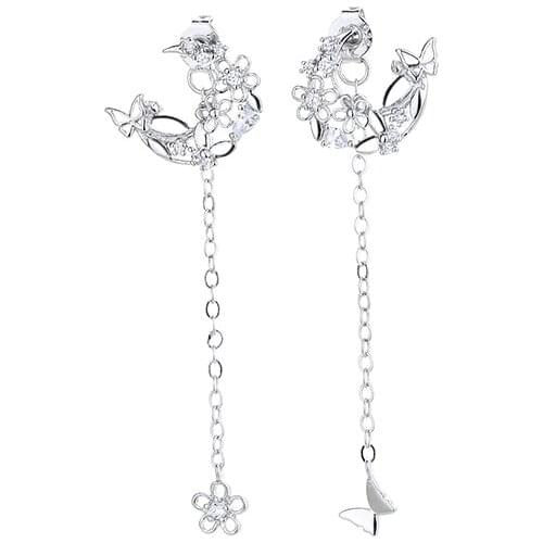 KISSLOVE New 2021 Butterfly Flower Moon Chain Tassel Earring Women Asymmetry Jewelry Elegant Party Accessories Gift