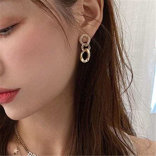 S925 Silver Needle Geometry Metal Chain Gold Earrings For Women Female Temperament Drop Earrings 2021 Trend Fashionneel Jewelry