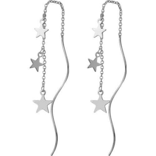 925 Sterling Silver Tassel Star Charm Drop Earrings For Women Jewelry Accessories Pendientes eh338