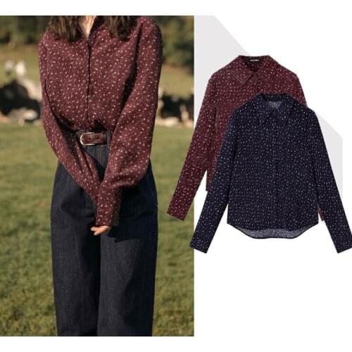 Female Vintage Tops Women Spring Winter Basic Button Shirts Blouses Japanese Style Design Clothes Printed Cotton Corduroy Top