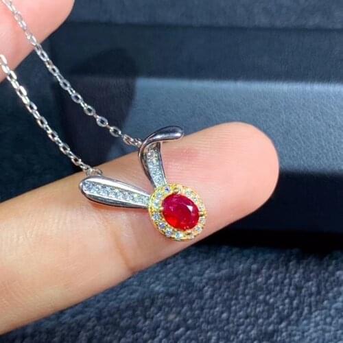 New rabbit style Natural red Ruby /blue sapphire gemstone pendant for women necklace silver ornament certified natural gem gift