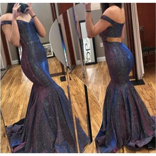 Vkbridal Elegant Off Shoulder Long Yellow Prom Dresses Mermaid Two Pieces Pleated Party Dresses Zipper Back Formal Evening Gowns