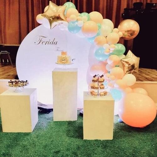 1 circle and 3 plinth ) new design white mental stainless steel metal wedding backdrop stand stage panel with plinth yudao261