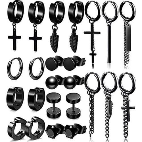 1 pair Punk Black Multiple Styles Stainless/Titanium Steel Stud Earrings For Men/Women Gothic Street Pop Hip Hop Ear Jewelry