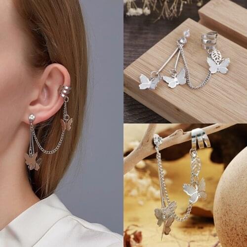 2021 Fashion Butterfly Clip Earrings Ear Hook Stainless Steel Ear Clips Double Pierced Earring Earrings Women Girls Jewelry Punk