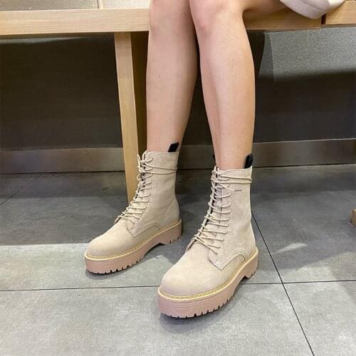 Ankle Boots women Genuine Leather Short Boots flat platform shoes Ladies fashion Casual Thick bottom boots