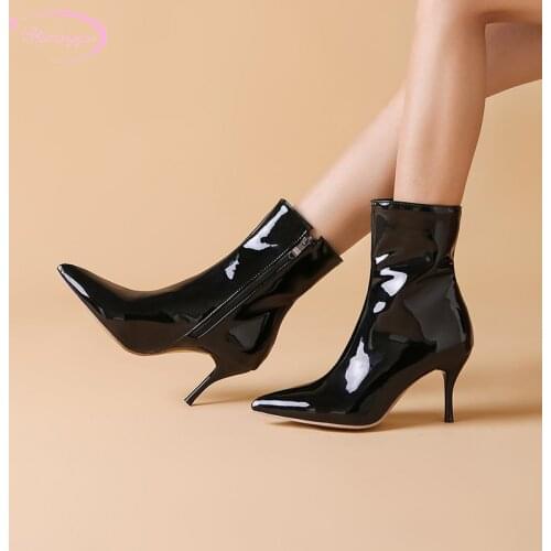 Chelsea boots sexy pointed toe ankle boots fashion zipper paint black red white high heels stiletto riding boots womens shoes