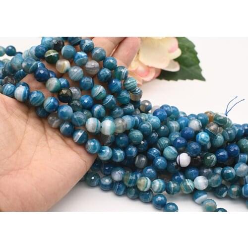 2 strands 6-12mm Natural Faceted Blue Banded Agate Round stone beads For DIY Bracelet Necklace Jewelry Making Strand 15"