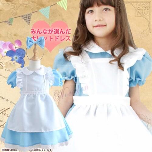 Kids Girls Alice Adventures Party Dress Lolita Maid Cosplay Costume Child Fantasia Halloween Costumes