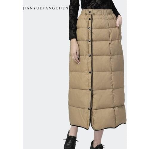 Long Winter Skirt Woman 2018 Ankle Length Thicken Warm Duck Down Skirt Buttons A Line High Waist Ladies Casual Skirts Plus Size