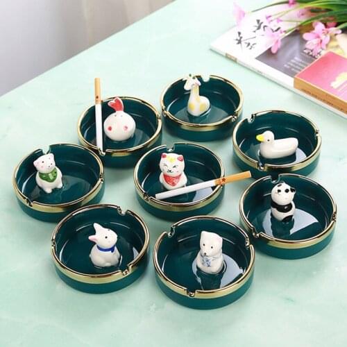 Nordic Style Ceramic Ashtray Gold Color Outline Round Ash Tray Animal Decorated Somking Holder Household Accessories Home Decor