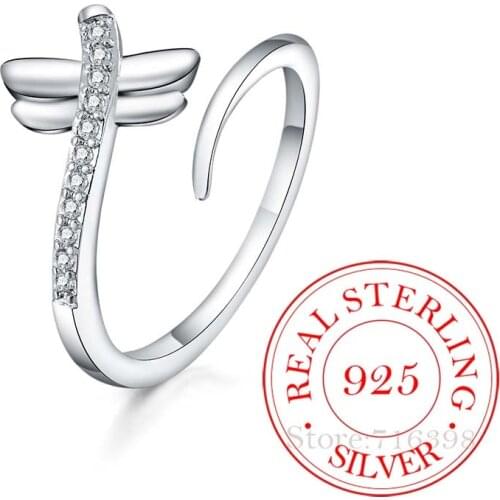 2020 Retro Antique Crystal Dragonfly Finger Ring Real 925 Sterling Silver Thumb Rings for Women Ladies Fashion Bohemian Jewelry