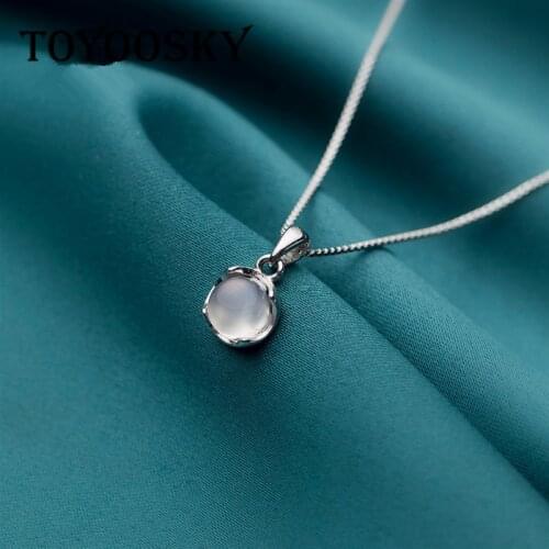 Round Synthesis White Jade Pendant Necklace 925 Sterling Silver Jewelry Gifts for Women 40cm-45cm Pendant Clavicle Necklaces