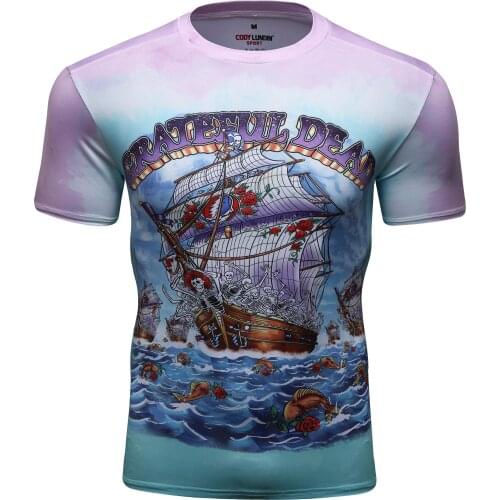 Summer Males Digital Printed Short Sleeve Mens Fitness Gym Tshirt Running Rashguard