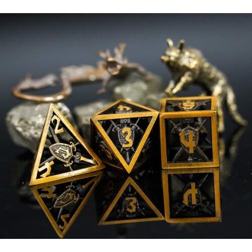 Cusdie Hollow Metal Shield D&D Dice, 7 PCs DND Dice, Polyhedral Dice Set, for DND Role Playing Game MTG Pathfinder