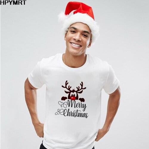 Cute Reindeer Print T Shirt Men 2020 New Short Sleeve Merry Christmas T-shirt male White Tee Shirt Women Harajuku Tops Clothing